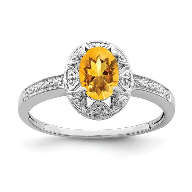 Elizabeth Jewelry Simulated Citrine & Diamond Heart MOM Ring .925 Sterling Silver Rhodium Finish Elizabeth Jewelry Simulated Citrine & Diamond Heart MOM Ring .925 Sterling Silver Rhodium Finish